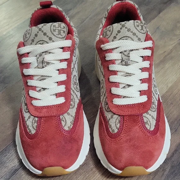Tory Burch Red and Beige Patterned Sneakers - Picture 3 of 10
